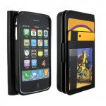 Wholesale iPhone 4S 4 Slim Flip Leather Wallet Case (Black - Black)